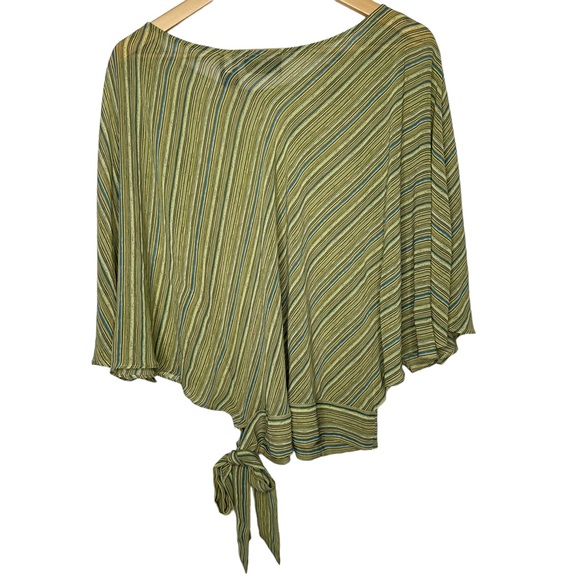 SOLD! New York & Company Striped Green Brown Flare Sleeve Blouse L #X0927 - Picture 2 of 15